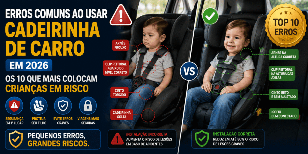 Erros Comuns ao Usar Cadeirinha de Carro em 2026 Os 10 Que Mais Colocam Crianças em Risco